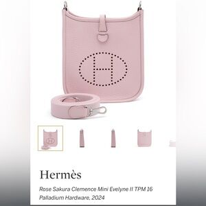 Hermès Rose Sakura Clemence Mini Evelyne II TPM 16 Palladium Hardware, 2024
